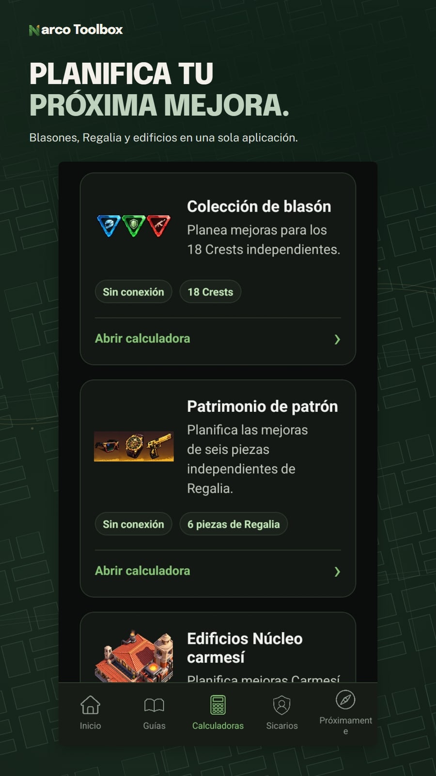 Biblioteca de calculadoras en español para blasones, Regalia y edificios.